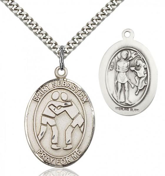 St. Sebastian Wrestling Medal - Sterling Silver