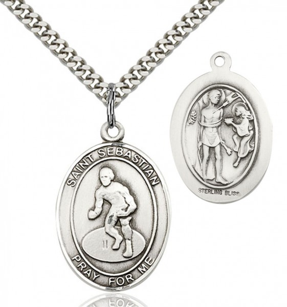 St. Sebastian Wrestling Medal - Sterling Silver