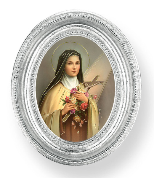 St. Therese Small 4.5 Inch Oval Framed Print - Silver