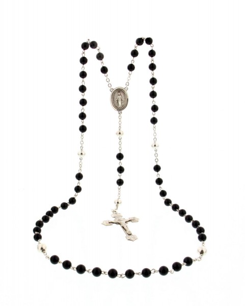 Sterling Silver Black Onyx Rosary 6mm - Black | Silver