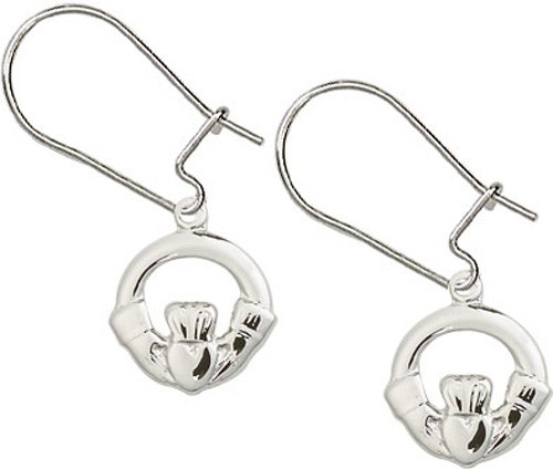 Sterling Silver Claddagh Dangle Earrings - Sterling Silver