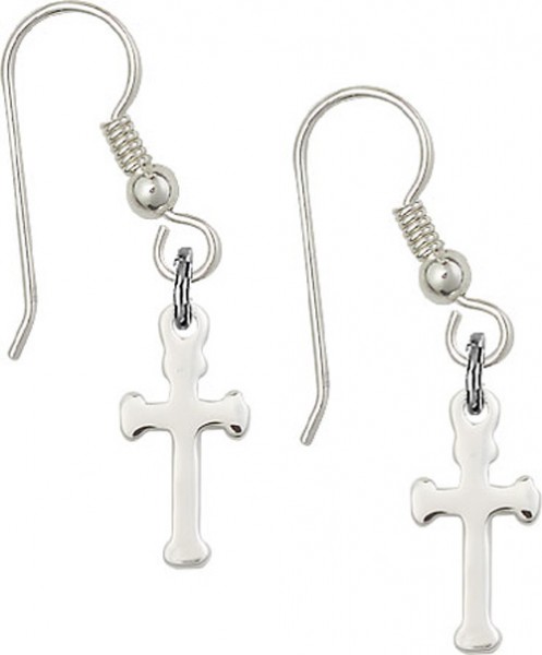 Sterling Silver Cross French Wire Earrings - Sterling Silver