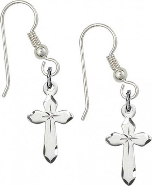 Sterling Silver Cross French Wire Earrings - Sterling Silver