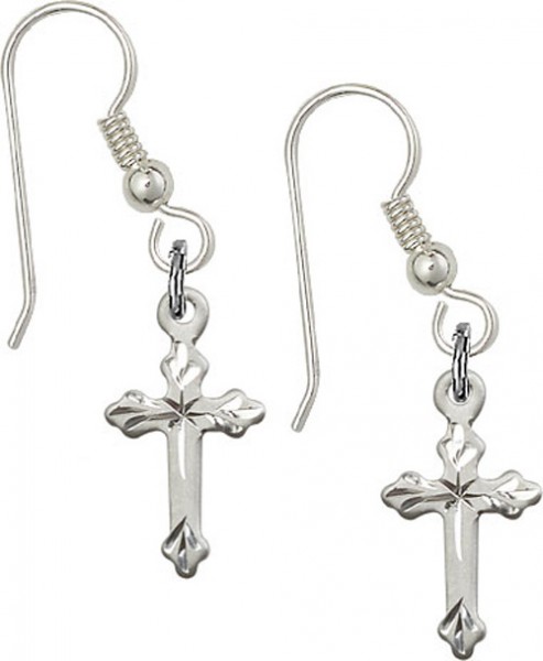 Sterling Silver Cross French Wire Earrings - Sterling Silver