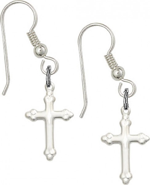 Sterling Silver Cross French Wire Earrings - Sterling Silver