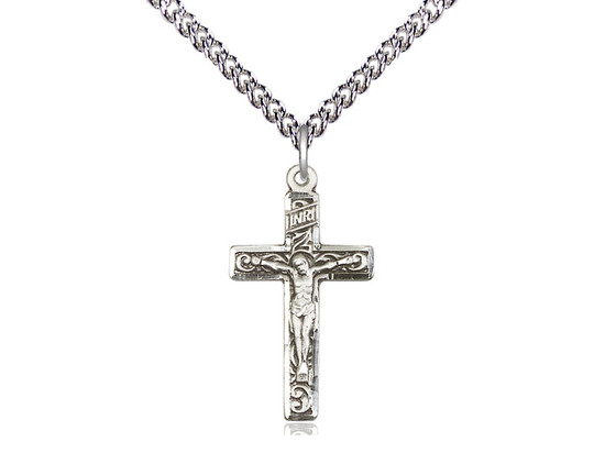 Sterling Silver Crucifix Pendant with Ornate Scrollwork - Sterling Silver