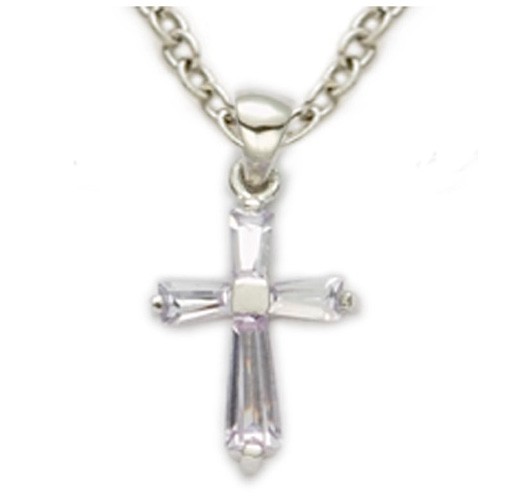 Baby's Birthstone Baguette Cross Necklace - Alexandrite