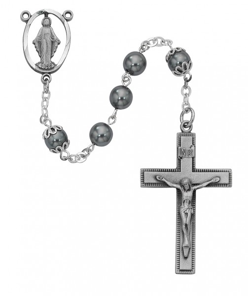 Sterling Silver Imitation Hematite 7mm Rosary - Black