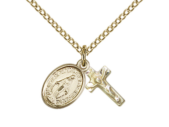 Miraculous Medal &amp; Crucifix Double Pendant Set - Gold Filled