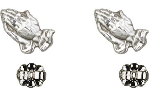 Sterling Silver Praying Hands Post Earrings - Sterling Silver