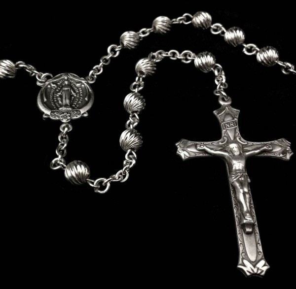 Sterling Silver Spiral Bead Rosary 6mm - Sterling Silver