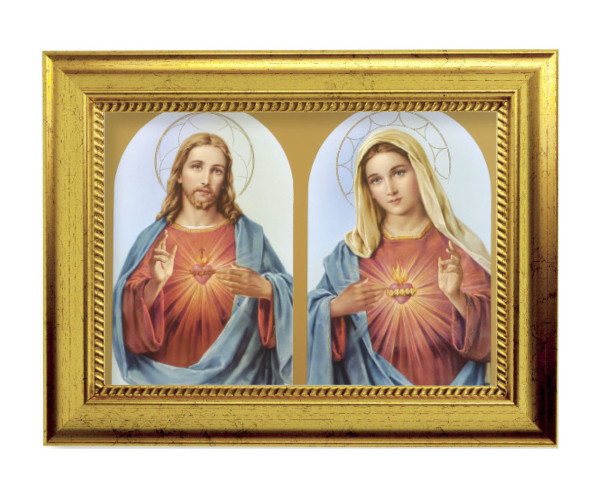 The Sacred Hearts 5x7 Print in Gold-Leaf Frame - Full Color