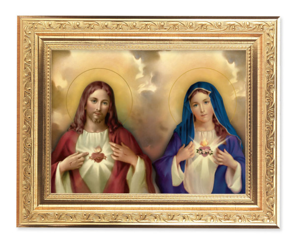 The Sacred Hearts with Clouds 6x8 Print Under Glass - #162 Frame