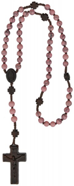 Gemstone &amp; Jujube Wood Rosary - 6mm - Pink