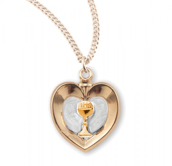 White Enamel Heart with Gold Chalice Necklace - Gold Plated