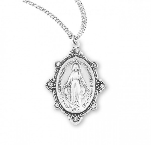 Women's Antiqued Swarovski Crystal Miraculous Medal - Sterling Silver