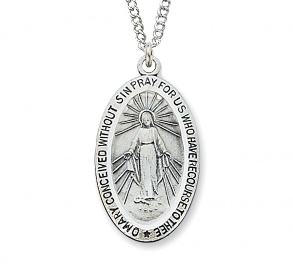 Women's Blue Enamel Oval Miraculous Medal - Sterling Silver
