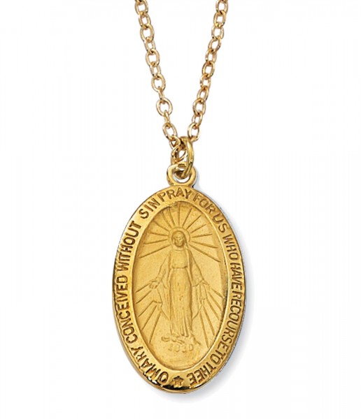 Women's Blue Enamel Oval Miraculous Medal - Gold Tone