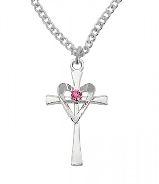 Women's Cross with Heart Necklace - Silver | Pink