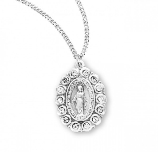 Women's Crystal Bead Miraclous Medal - Sterling Silver