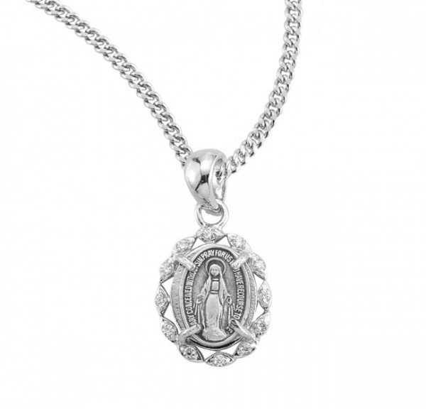Women's Cubic Zirconia Open Cut Border Miraculous Medal - Sterling Silver
