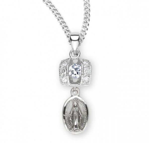 Women's Cubic Zirconia Pendant w. Dangle Miraculous Medal - Sterling Silver