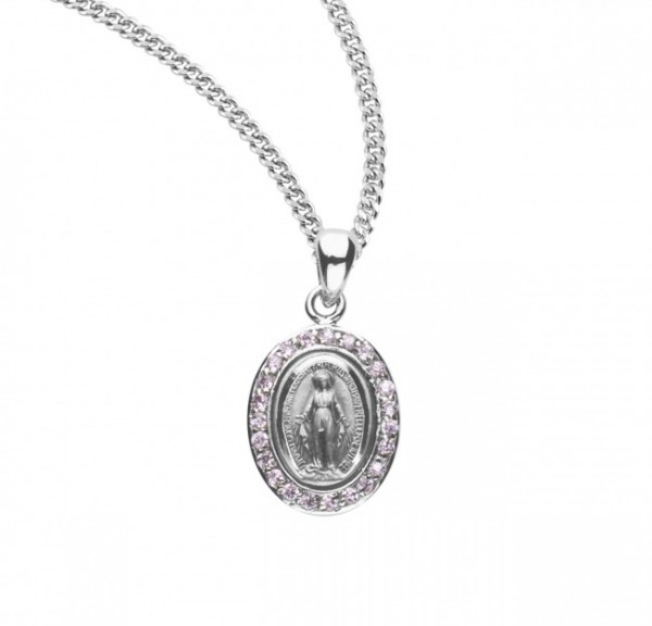 Women's Cubic Zirconia Studded Oval Miraculous Medal - Silver | Pink