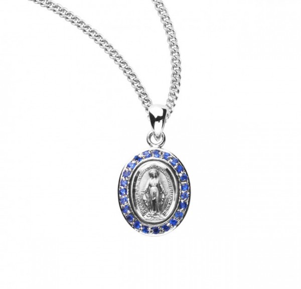 Women's Cubic Zirconia Studded Oval Miraculous Medal - Silver | Blue