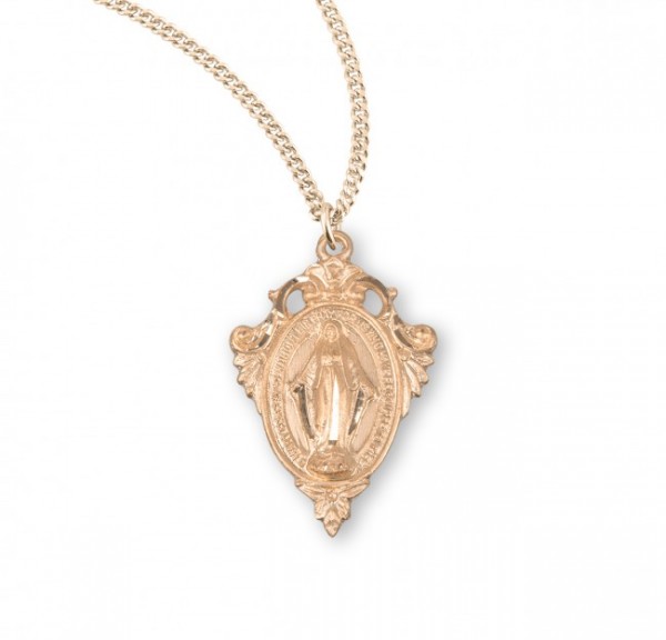Women's Fancy Floral Border Miraculous Medal - Gold Plated