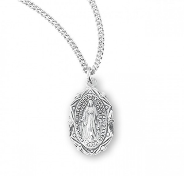 Women's Fancy Point and Bead Miraculous Medal - Sterling Silver