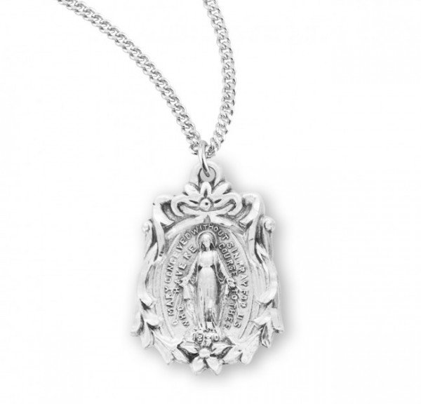 Women's Flower Accent Miraculous Medal - Sterling Silver