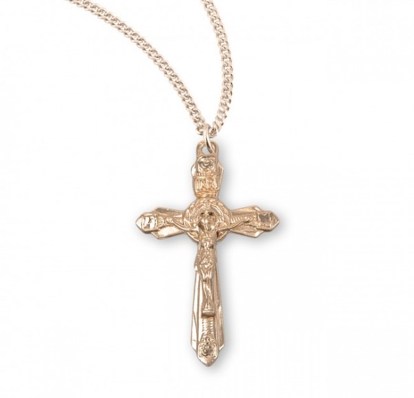 Women's Four Flower Tip Crucifix Necklace - Gold Plated