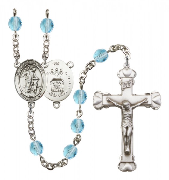 Women's Guardian Angel Air Force Birthstone Rosary - Aqua