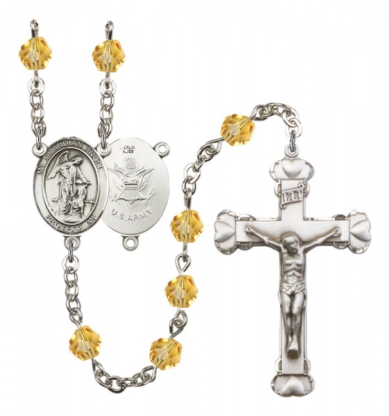Women's Guardian Angel Army Birthstone Rosary - Topaz