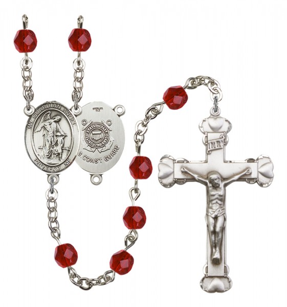 Women's Guardian Angel Coast Guard Birthstone Rosary - Ruby Red