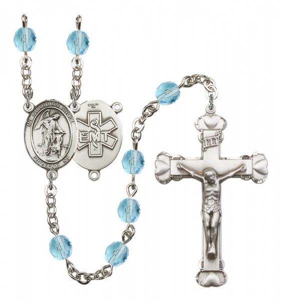 Women's Guardian Angel EMT Birthstone Rosary - Aqua