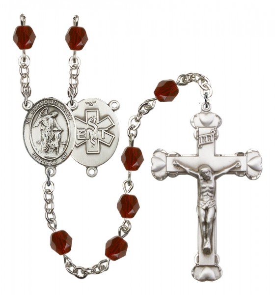 Women's Guardian Angel EMT Birthstone Rosary - Garnet