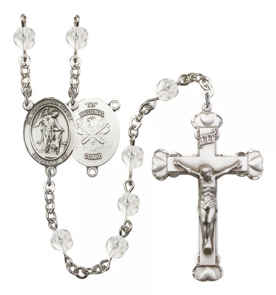 Women's Guardian Angel National Guard Birthstone Rosary - Crystal