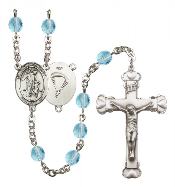 Women's Guardian Angel Paratrooper Birthstone Rosary - Aqua