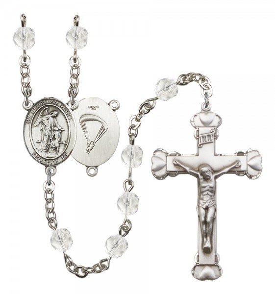 Women's Guardian Angel Paratrooper Birthstone Rosary - Crystal