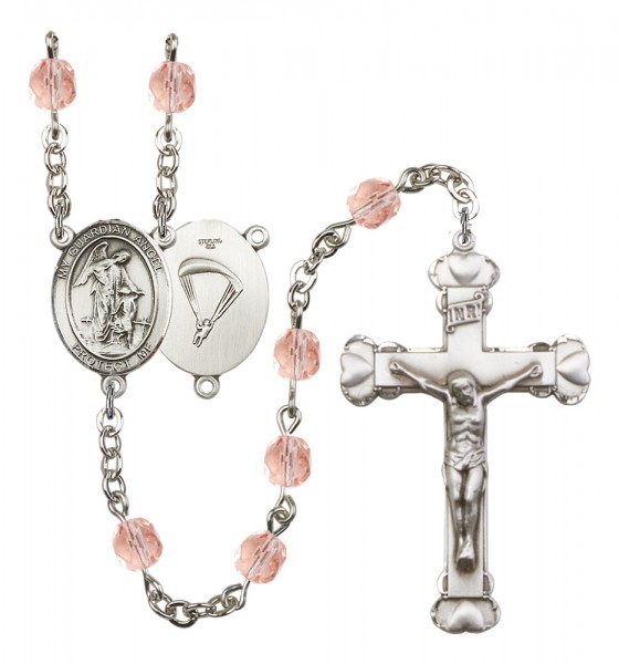 Women's Guardian Angel Paratrooper Birthstone Rosary - Pink