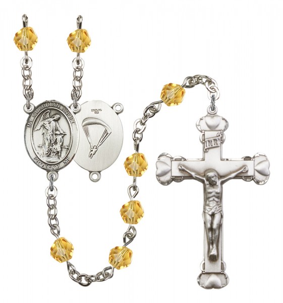Women's Guardian Angel Paratrooper Birthstone Rosary - Topaz