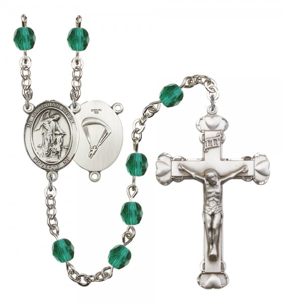 Women's Guardian Angel Paratrooper Birthstone Rosary - Zircon