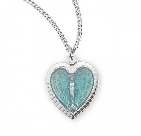 Women's Heart Miraculous Medal Silver or Blue - Silver | Blue