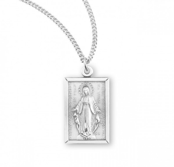 Women's Larger Rectangle Shape Miraculous Medal - Sterling Silver