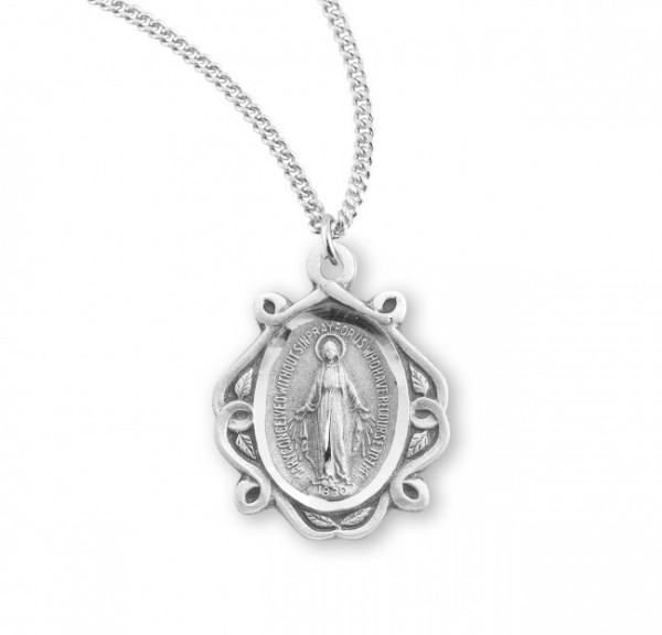 Women's Leaf Accent Miraculous Medal - Sterling Silver