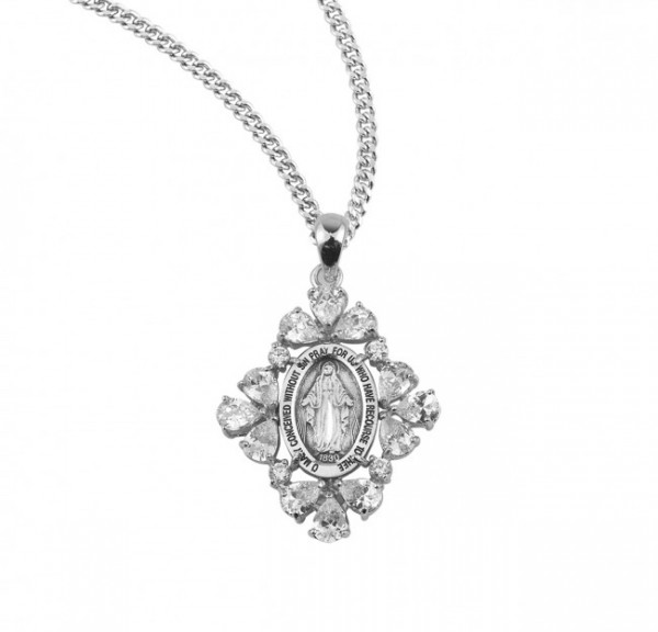 Women's Marquise Miraculous Medal Necklace - Sterling Silver