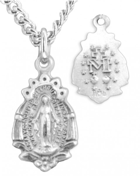 Women's Miraculous Pendant with Floral Tip Bottom - Sterling Silver