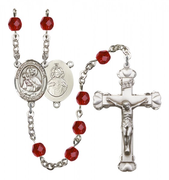 Women's Our Lady of Mount Carmel Birthstone Rosary - Ruby Red