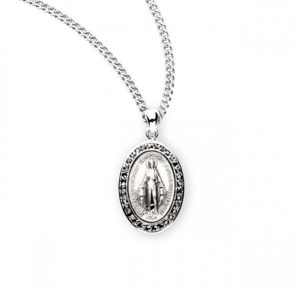 Women's Oval Cubic Zirconia Studded Miraculous Medal - Black